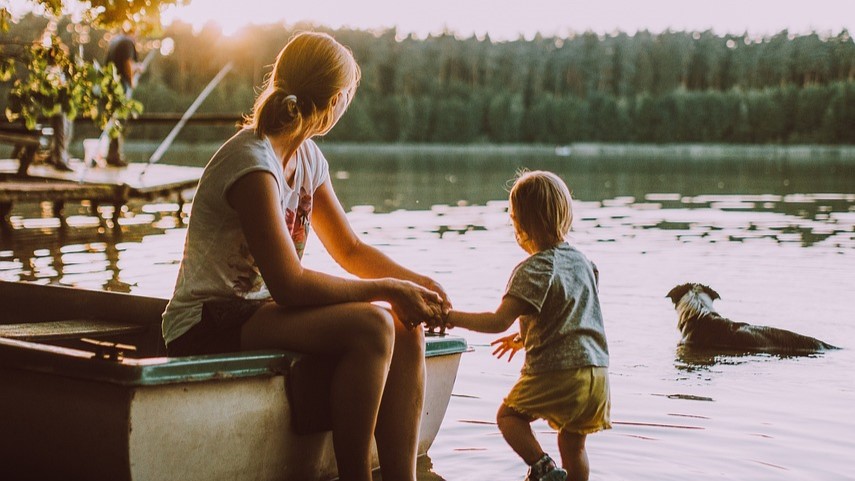 Mom and Child by a Lake