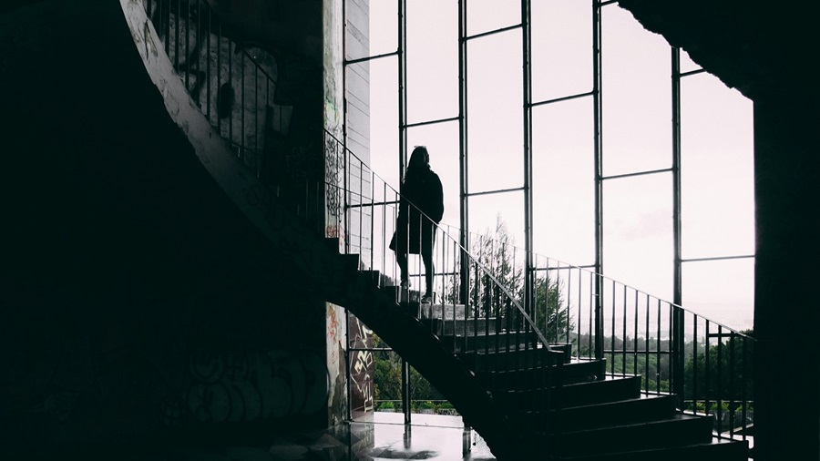 Woman Silhouetted on the Stairs