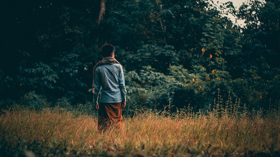 Young Man Walking in the Fields