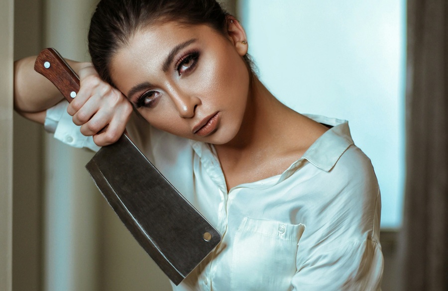 Sultry Woman with a Cleaver